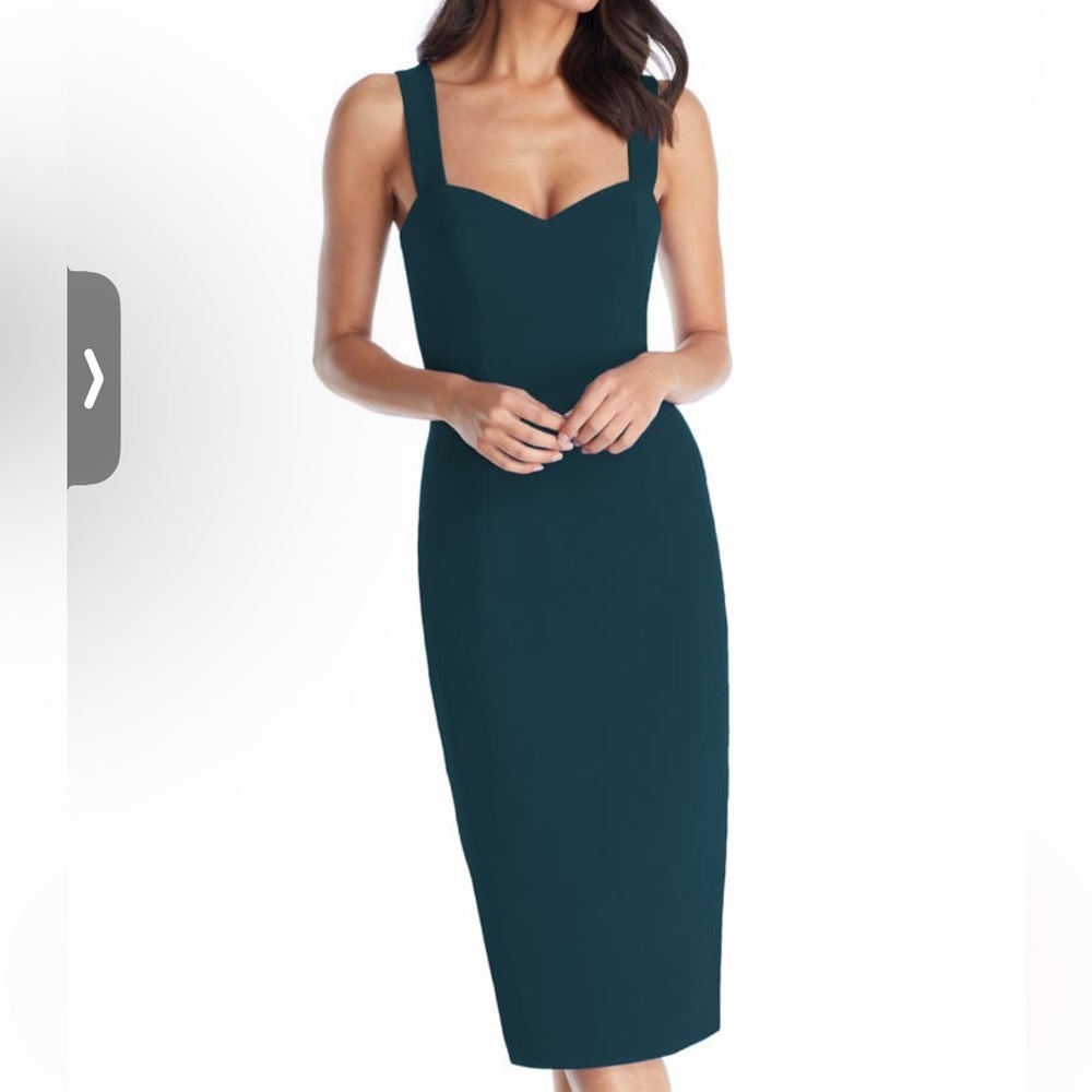 Dress the Population Elle Sweetheart neck Sheath Midi Dress in Peacock